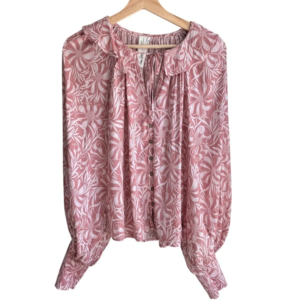 Anthropologie Florence Balducci Femme Long Sleeve Blouse Size S Pink Romantic - Picture 4 of 9